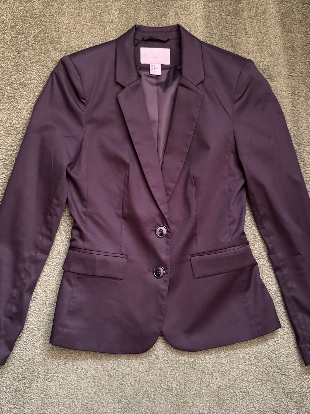 H&M Black Cotton Lined Short Fitted Blazer Suit Jacket - Size 4 XS